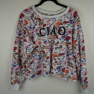 Maeve Anthropologie Ciao Floral Animal Print Layering Artsy Pullover Sweatshirt